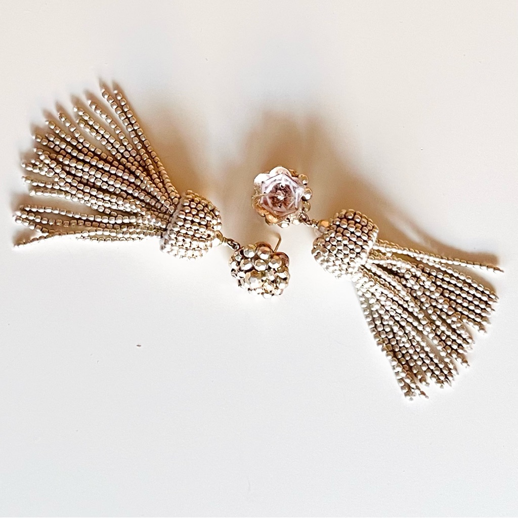 Lisi Lerch Preppy Silver Beaded Tassel Drop Earrings